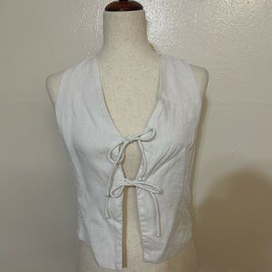 FAITHFUL THE BRAND White Linen Tie-Front Sleeveless Top Vest